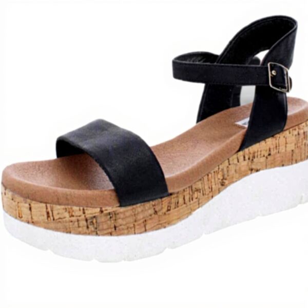 Steve Madden Sandale Kimmie Femme Cuir Noir Talon Compensé